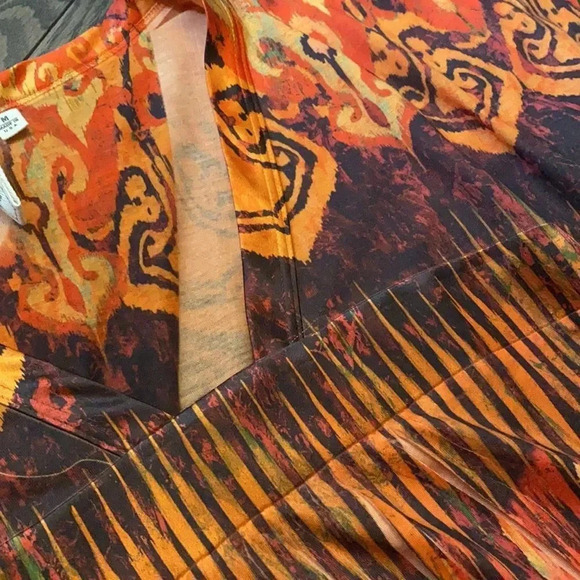 Susan Lawrence Tribal Aztec V-Neck Short Sleeve Orange Red Brown Blouse Size M - Picture 5 of 10